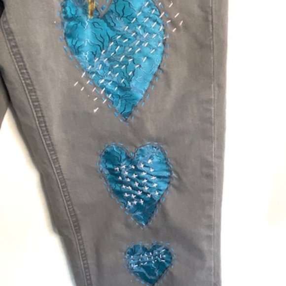 Upcycled Grey Jeans/recycled jeans/embellished jeans/reworked jeans - Picture 3 of 8